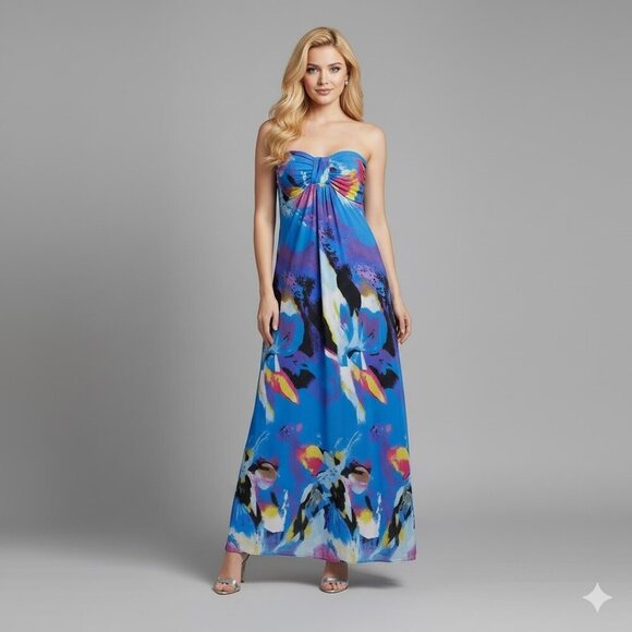 Qediondon Dresses & Skirts - Elegant Blue Floral Maxi Dress
